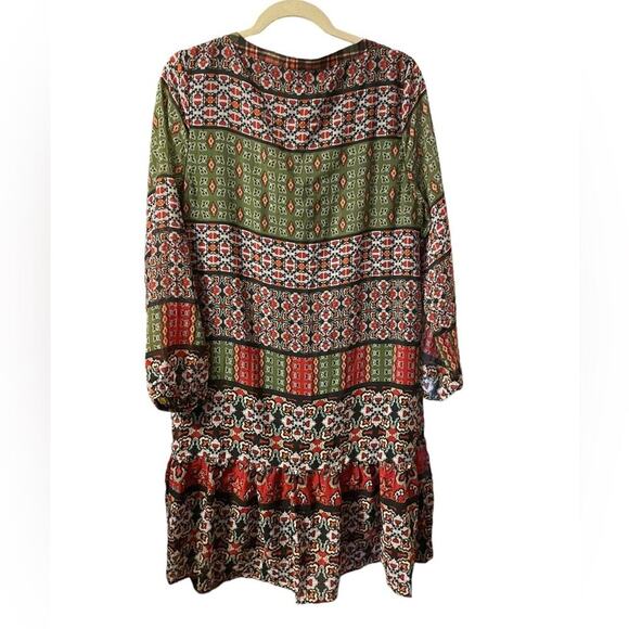 NY Collection Long Sleeve Bohemian Lace Up Dress - Picture 2 of 6